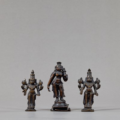 Lot 147 - GROUP OF THREE INDIAN BRONZES 17TH TO 19TH CENTURY