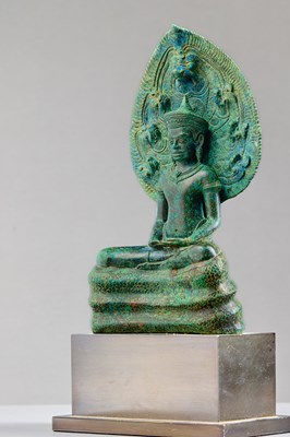 Lot 2 - BUDDHA MUCHALINDA BRONZE KHMER LOPBURI 13TH CENTURY