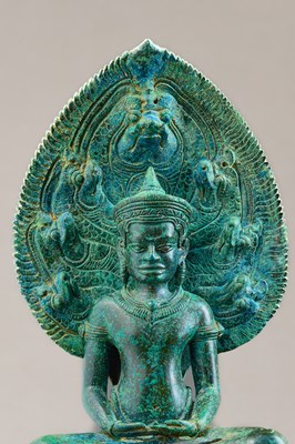 Lot 2 - BUDDHA MUCHALINDA BRONZE KHMER LOPBURI 13TH CENTURY