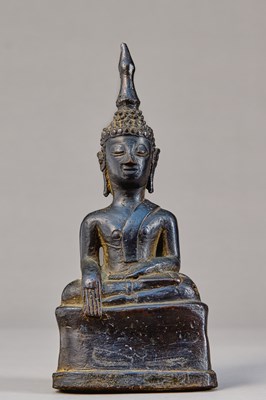 Lot 185 - SEATED BUDDHA IN BHUMISPARSHA MUDRA BRONZE, LAOS, 18TH–19TH CENTURY