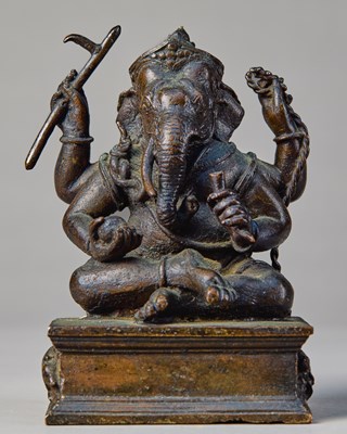 Lot 67 - SEATED BRONZE GANESHA THAILAND 19TH CENTURY