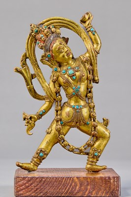 Lot 275 - STANDING DAKINI BRONZE GILT WITH SILVER TIBET 17TH CENTURY
