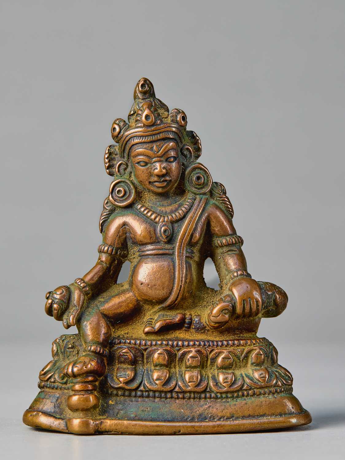 Lot 43 - SEATED JAMBHALA BRONZE TIBET 15TH CENTURY