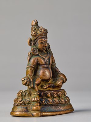Lot 43 - SEATED JAMBHALA BRONZE TIBET 15TH CENTURY