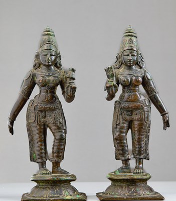 Lot 206 - BHU DEVI AND SHRIV DIEVI BRONZE INDIA 18TH CENTURY