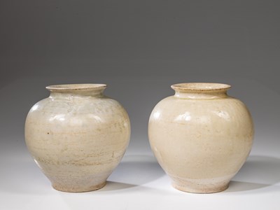 Lot 341 - (R) PAIR OF CERAMIC MOON VASES