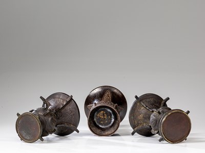 Lot 69 - (R) THREE BRONZE GU TYPE VASES