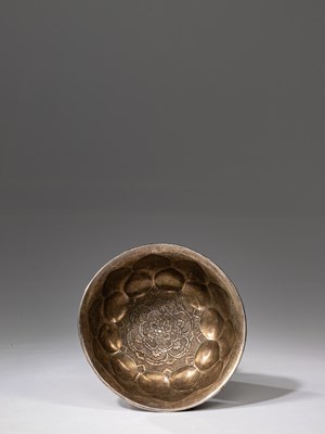 Lot 50 - TIBETAN SILVERED BRONZE BOWL 18TH CENTURY