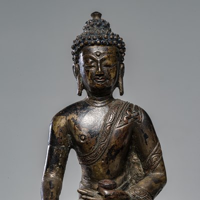 Lot 37 - TIBETAN BRONZE BUDDHA 18TH CENTURY